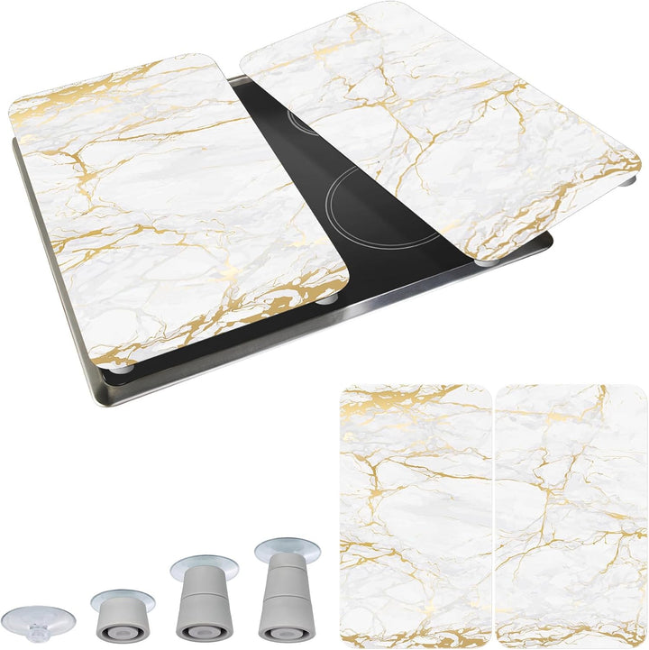 WENKO Herdabdeckplatte Universal Marmor Gold, 2er Set Herdabdeckung für alle Herdarten, Gehärtetes G
