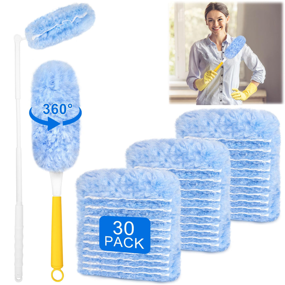 30 Stück Staubmagnet Nachfüllpack mit 2 Handgriffen, Staubwedel Set, Duster für Tierhaare, Staub und