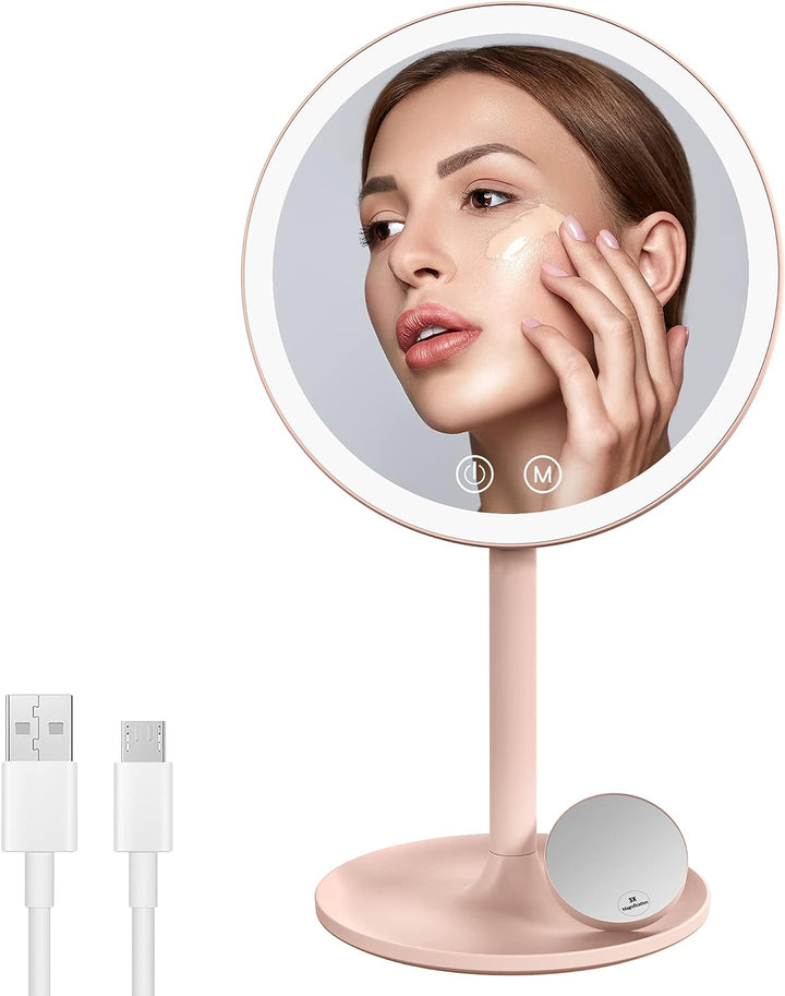 EMKE Schminkspiegel mit Beleuchtung, LED Kosmetikspiegel mit 3 Lichtfarben, Praktisch Makeup Spiegel