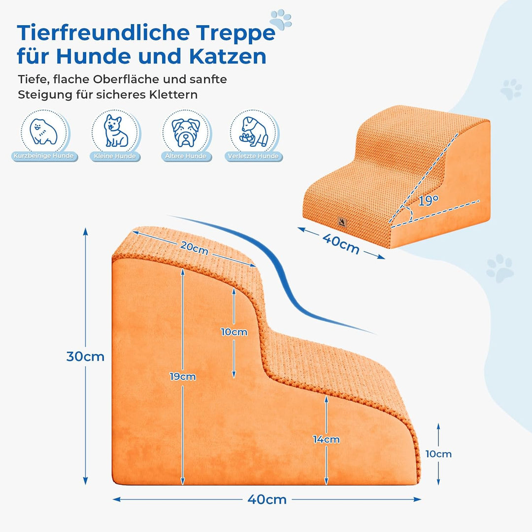 Dripex Hundetreppe 2 Stufen für kleine Hunde & Katzen, gebogen, rutschfest, hochdichter Schaum, für