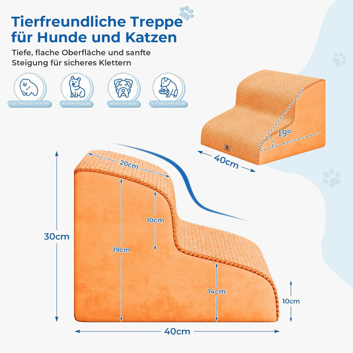 Dripex Hundetreppe 2 Stufen für kleine Hunde & Katzen, gebogen, rutschfest, hochdichter Schaum, für