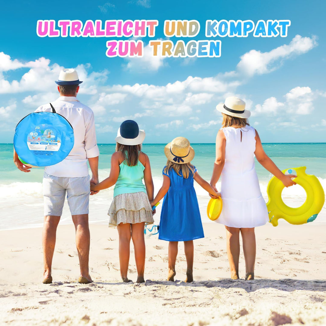 Baby Planschbecken mit Dach, Pop-Up Strandmuschel Baby UV Schutz 50+ mit Aufbewahrungstasche, 4 in 1