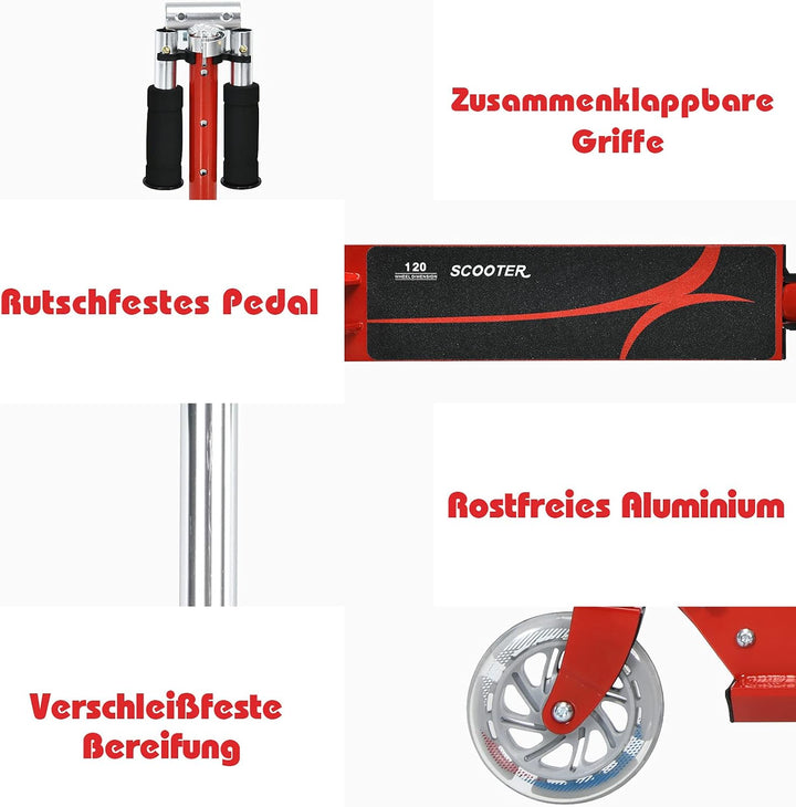 GYMAX Faltbare Kindersooter, Kinder Roller mit LED leuchtenden Räder, Tretroller 3 höhenverstellbar