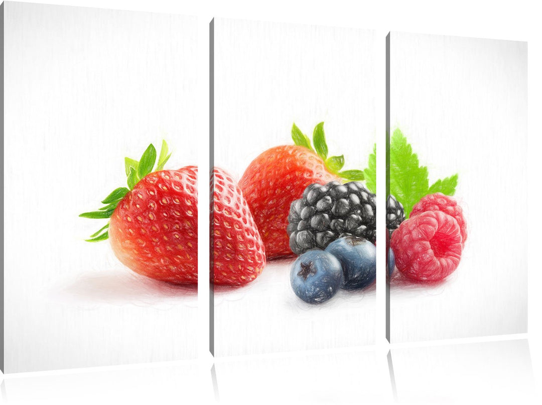 Pixxprint Frisches Obst Bunstift Effekt 3-Teiler Leinwandbild 120x80 Bild auf Leinwand