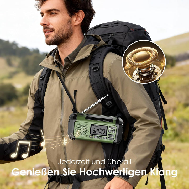 Vikeri Kurbelradio, Notfallradio mit Kurbel und Solar, Weltempfänger Grün, Grün