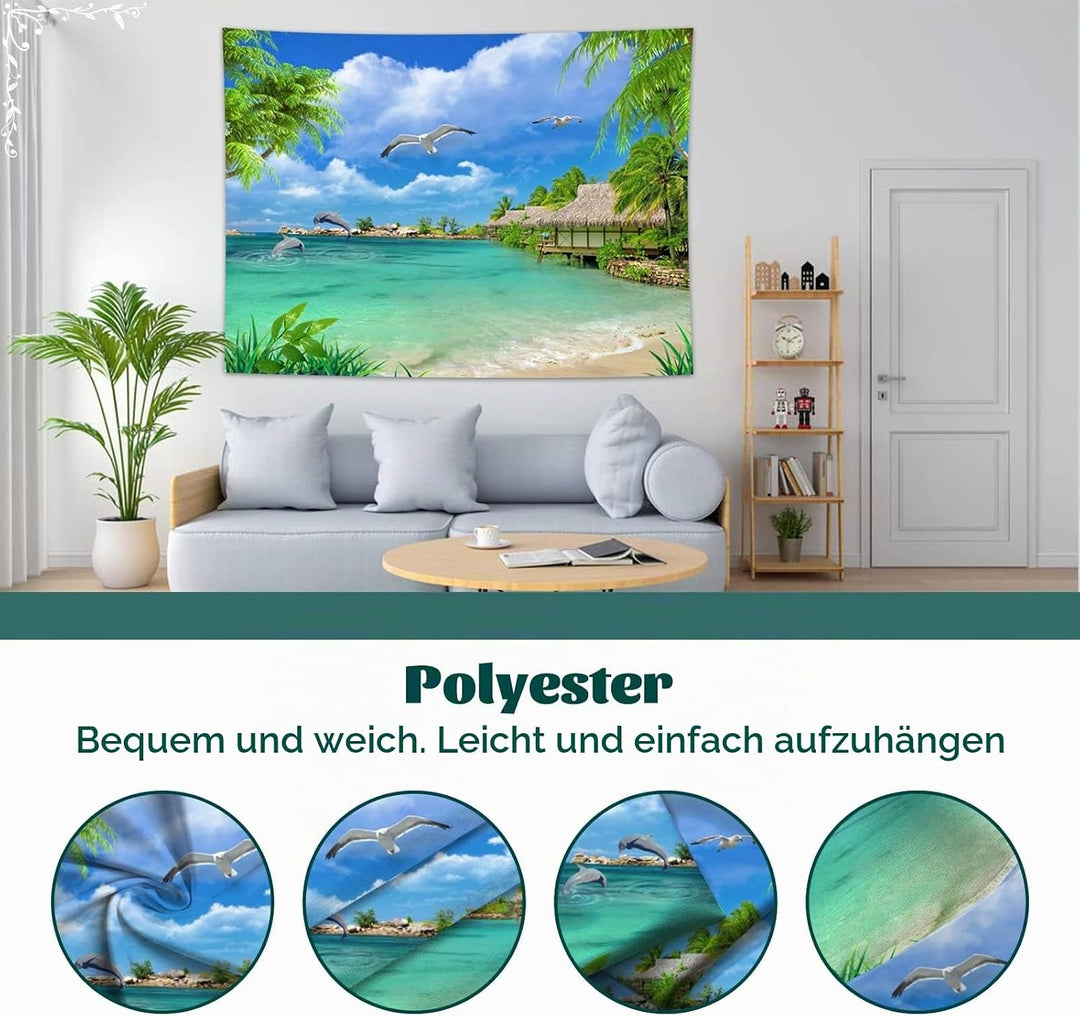 Dsnyu Wandteppich Tropische Pflanzen, Wandbehang 200X200 Grün Blau Landschaft Tapestry Living Room P
