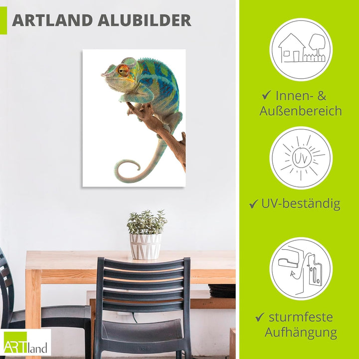 ARTland Wanddeko Wandbild Alu Verbundplatte für Innen & Outdoor Bild 60x80 cm Tiere Reptilien Chamäl