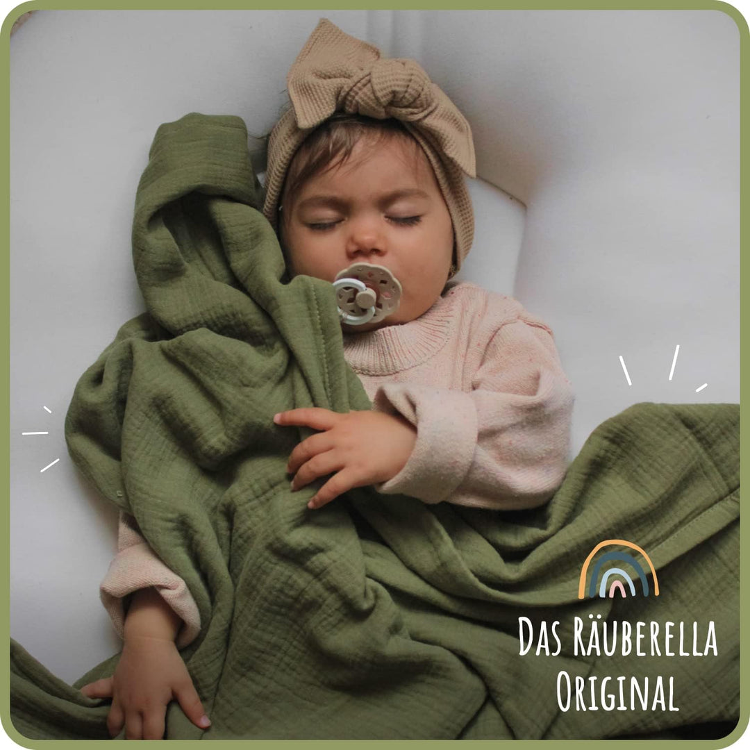 Räuberella ® Original Kuscheldecke 120cm x 120cm Babydecke aus 100% Musselin Bio Baumwolle - Geschen