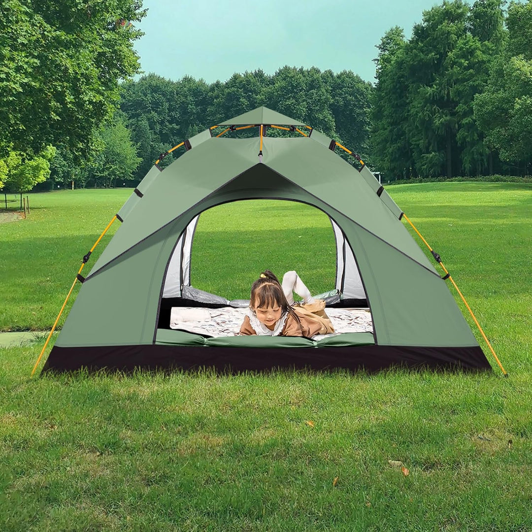Leogreen Camping Zelt Automatik Kuppelzelt 3-4 Personen, Wasserdicht UV-Schutz Pop Up Zelt mit Trage