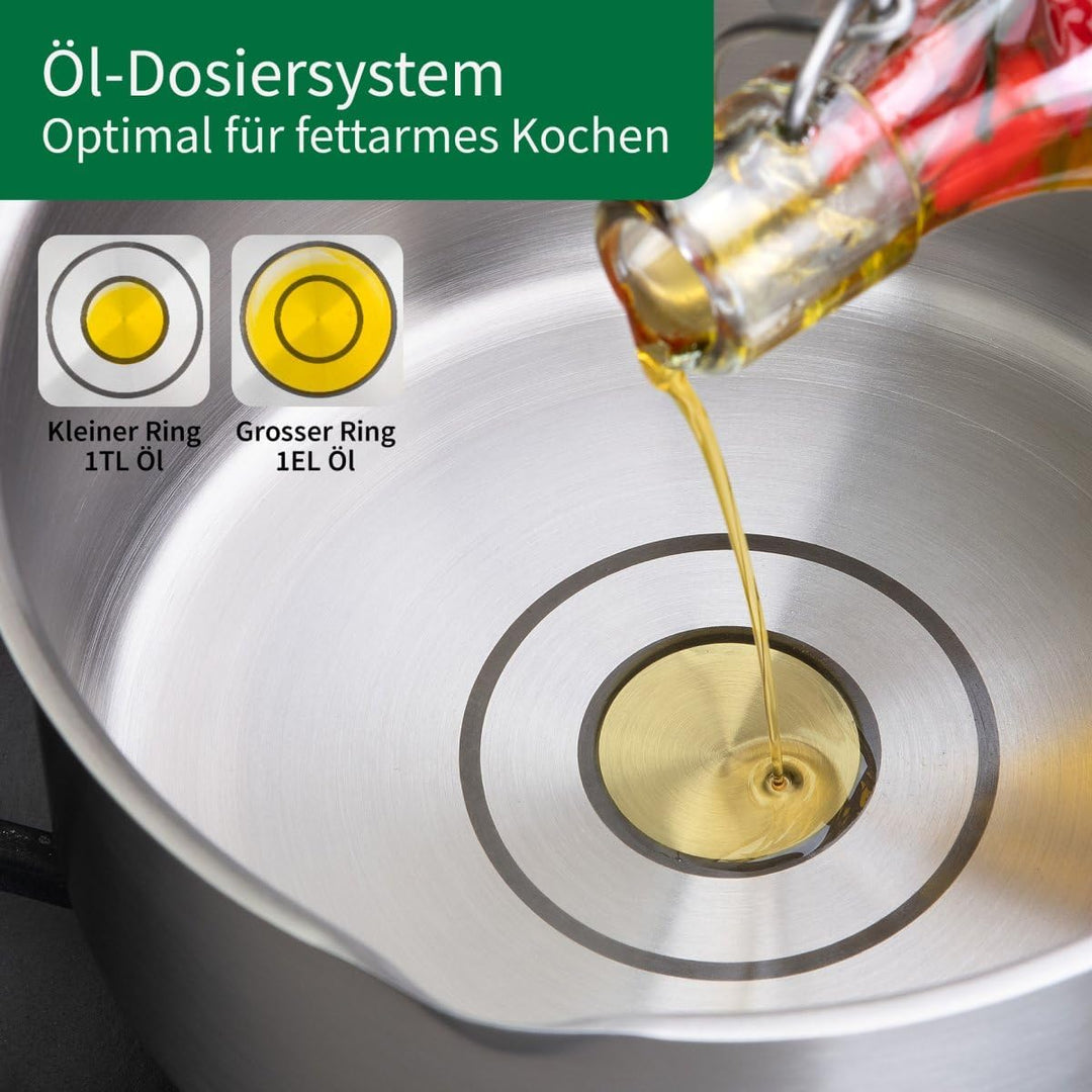 Fackelmann x Chefkoch Servierpfanne München Ø28 cm Edelstahl | Schmortopf mit Öl-Dosiersystem, Liter