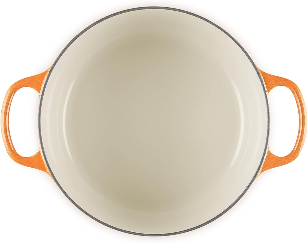 Le Creuset Signature Schmortopf, emailliertes Gusseisen, rund, 4,5 qt, Orange mit neuem Knauf Orange