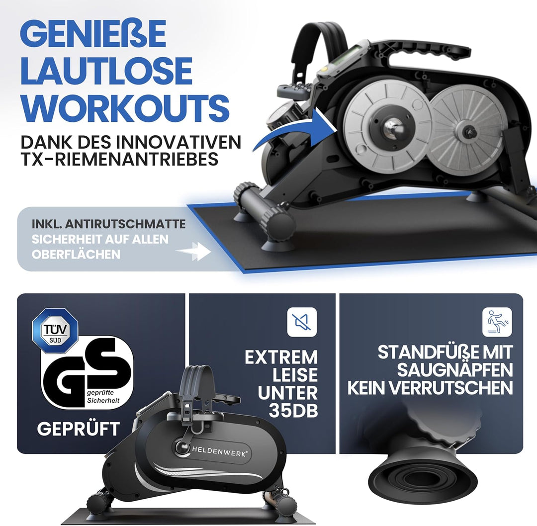 HELDENWERK Pedaltrainer PRO Set - TÜV/GS geprüft | Vergleichssieger | extra leise & gelenkschonend i