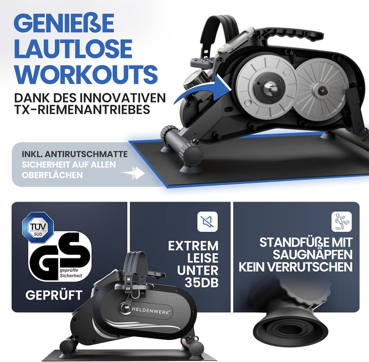 HELDENWERK Pedaltrainer PRO Set - TÜV/GS geprüft | Vergleichssieger | extra leise & gelenkschonend i