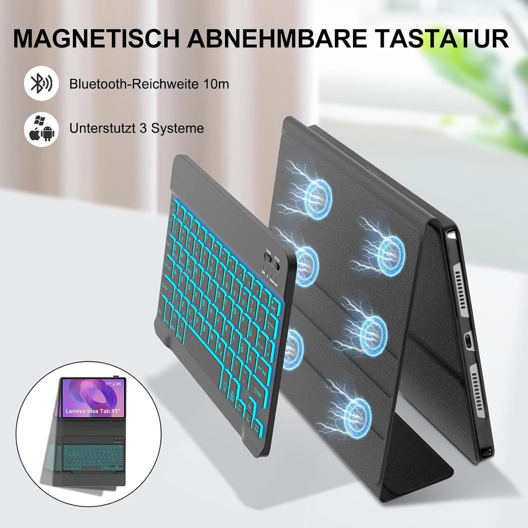 IVEOPPE Hülle mit Tastatur für Lenovo idea Tab 11" 2025, 7 Farbige Beleuchtung, Bluetooth Abnehmbare