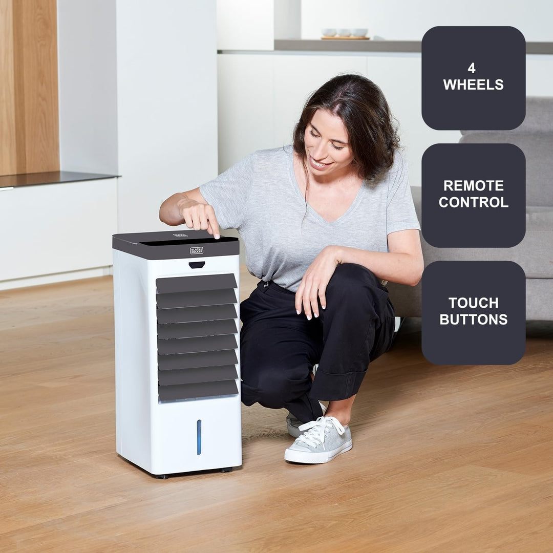 Black+Decker BXAC50E Verdunstungs-Klimagerät, Ventilator, Luftbefeuchter, 4 Eisbehälter, 5 l, 3 Gesc