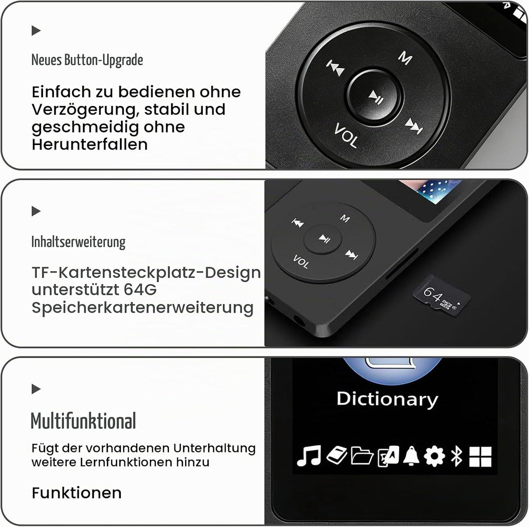 64GB MP3 Player, MP3-Player Bluetooth 5.0 mit 1,8" TFT-Farbbildschirm, Tragbarer Musik-Player mit La