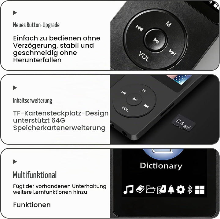 64GB MP3 Player, MP3-Player Bluetooth 5.0 mit 1,8" TFT-Farbbildschirm, Tragbarer Musik-Player mit La