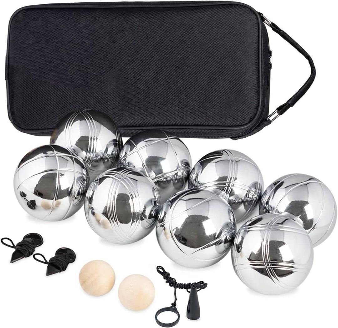 Boule Set, 8 Boccia aus Metall, mit 2 Holzkugeln, 2 Abstandsmesser, 1 Boules-Kugel Magnetvorrichtung