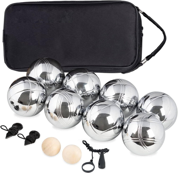 Boule Set, 8 Boccia aus Metall, mit 2 Holzkugeln, 2 Abstandsmesser, 1 Boules-Kugel Magnetvorrichtung