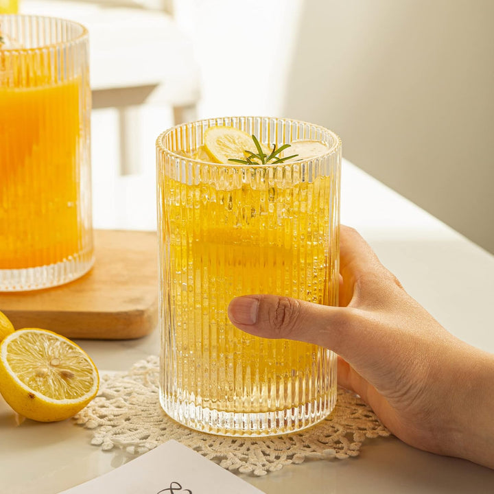 POLIDREAM Geriffelte Gläser 6er Set, 500ML Longdrinkgläser Set, Origami-Stil Glasbecher, Glasses Set