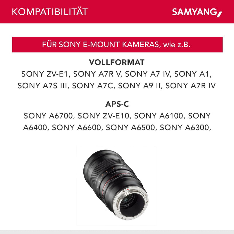 Samyang 7496 135mm F2.0 für Sony E - Vollformat und APS-C Teleobjektiv Festbrennweite für Sony Kamer