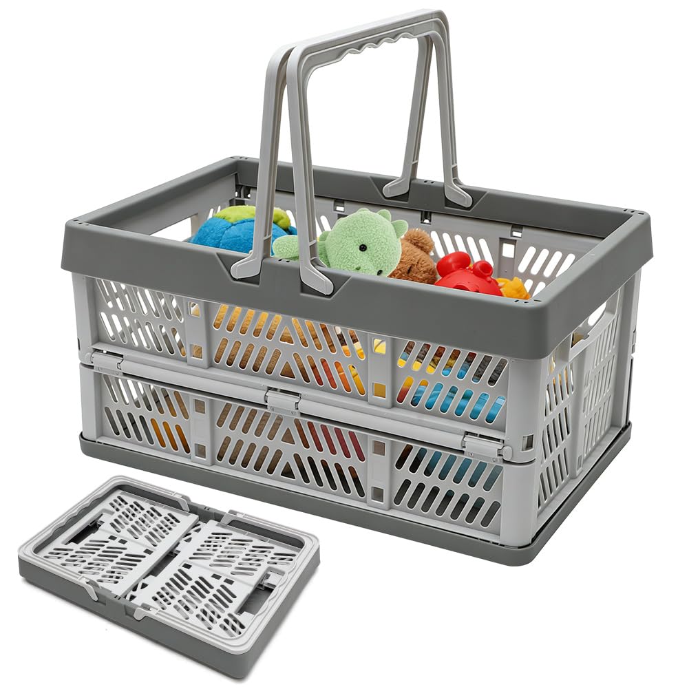 Klappbox mit Griff, Einkaufskorb Faltbar, Tragbarer Klappkiste, Klappkorb Plastik, Platzsparend & St