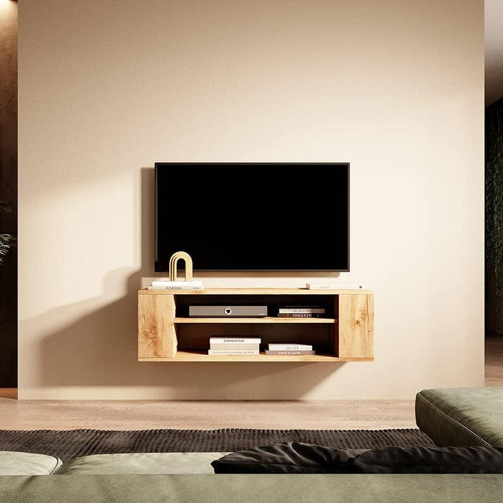 Selsey Weri - TV-Board hängend mit 2 offenen Fächern, minimalistisch, 100 cm breit (Wotan Eiche), Wo