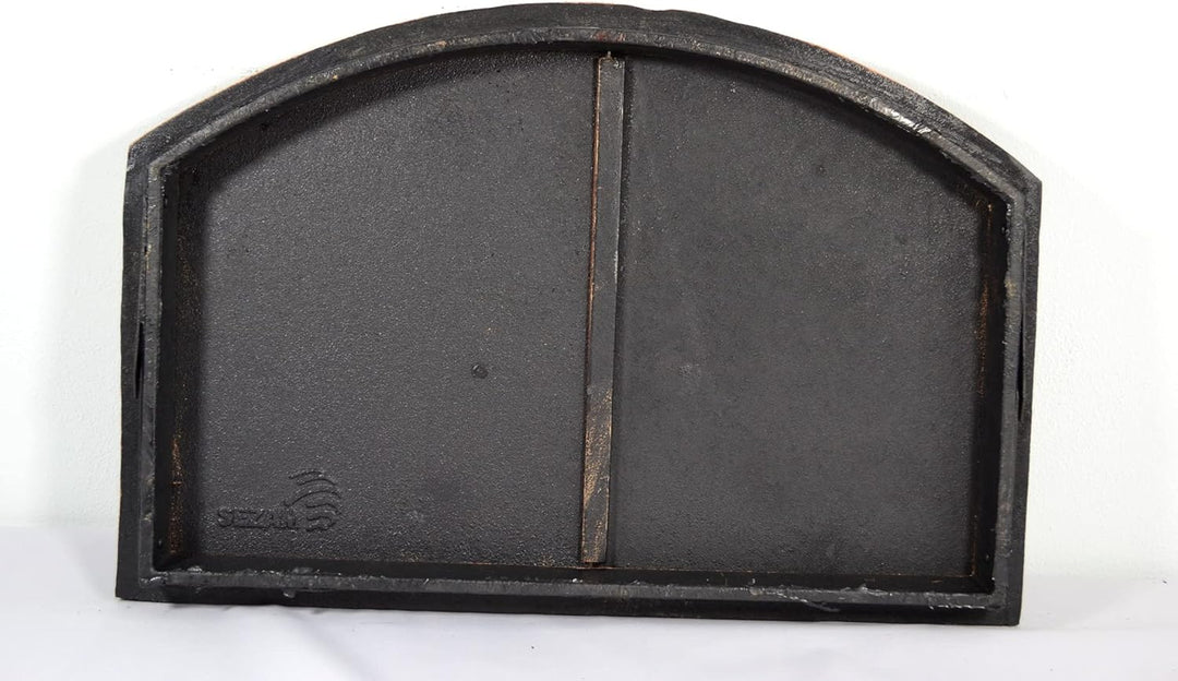 SEZAM doppelte Backofentür aus Gusseisen mit Türriegel, Nietenoptik, Pizzaofentür - Brotofen - Stein