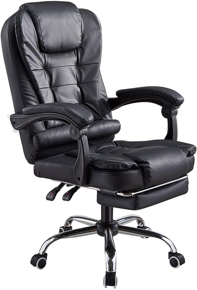 Panana Bürostuhl Heavy-Duty Executive Liegesessel mit Fussstütze aus PU-Leder Gaming-Stuhl (Schwarz)