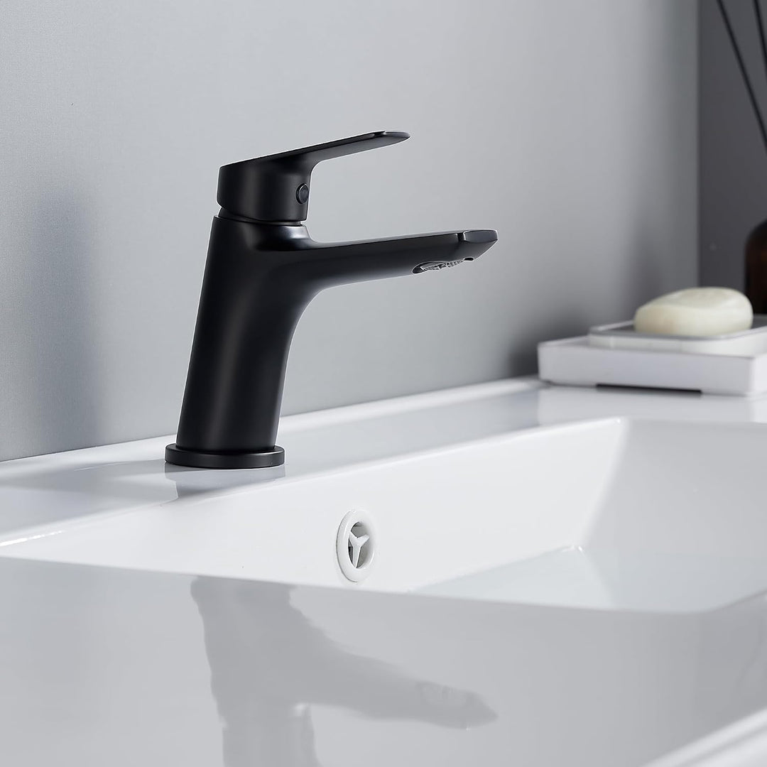 BELZ Wasserhahn Bad Schwarz, Waschtischarmatur Einhandmischer Armatur Waschbecken mit Auslauf Höhe 8
