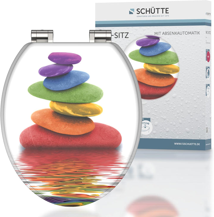 SCHÜTTE WC Sitz Holzkern COLORFUL STONES, Toilettensitz mit Absenkautomatik, passend für viele hande