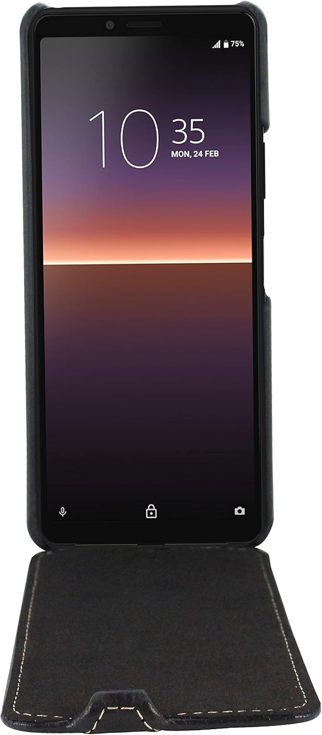 STILGUT UltraSlim kompatibel mit Sony Xperia 10 II Hülle aus Leder - Xperia 10 II Flip Case, Klapphü