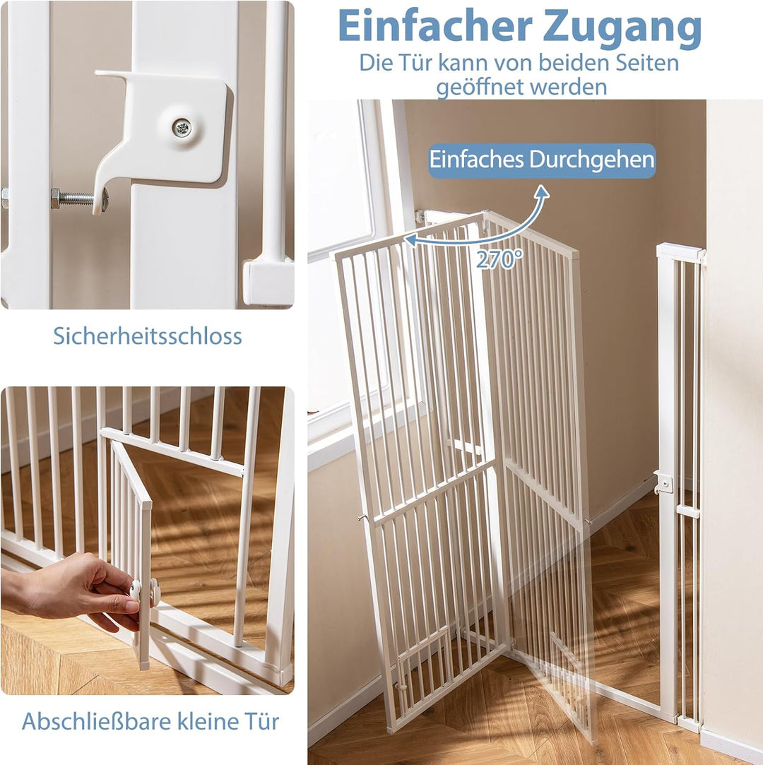 GYMAX extra hohes Haustiergitter, Türgitter Hunde mit Verriegelbarer Katzenklappe, 2 Verlängerungsse