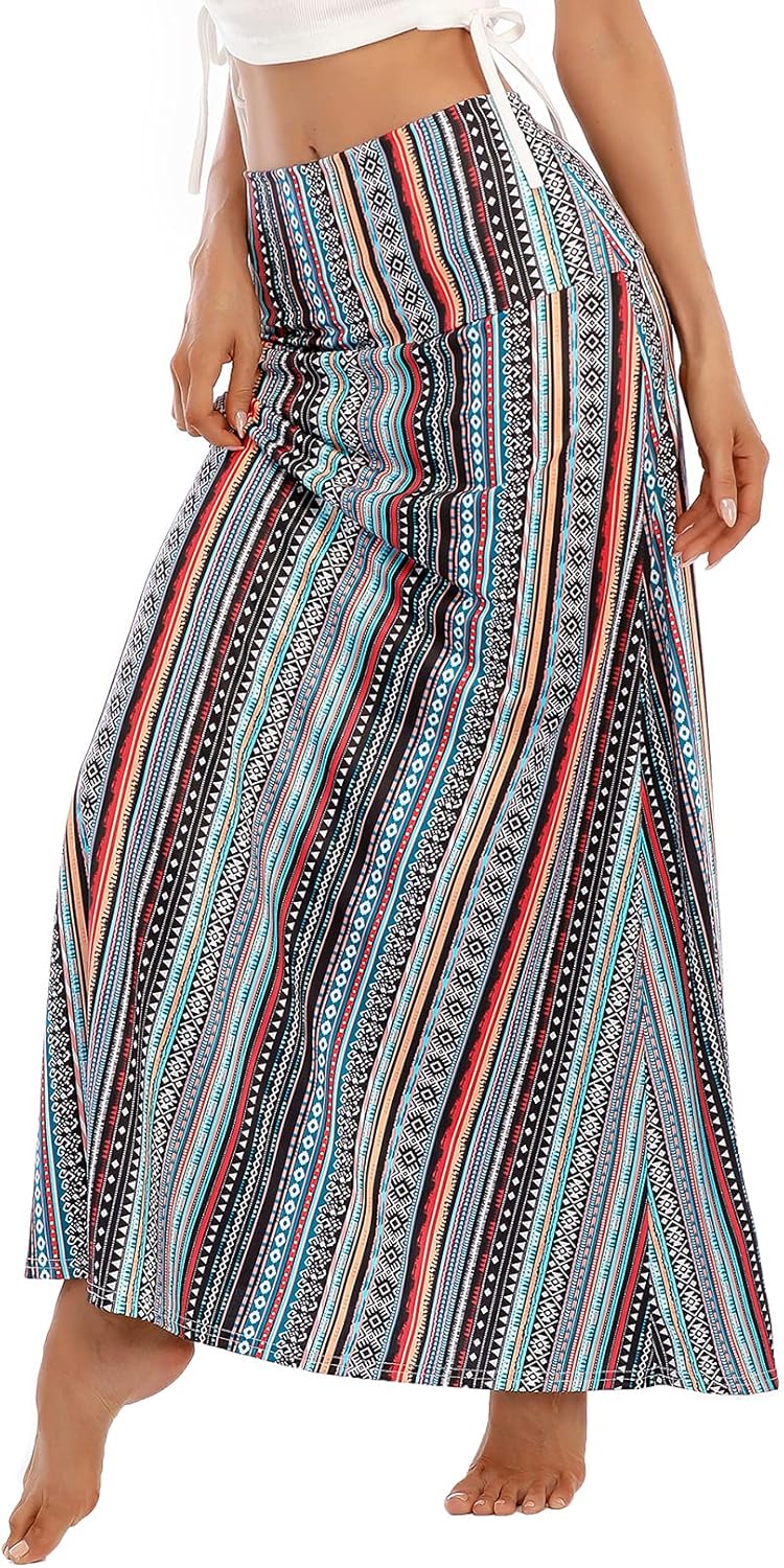 Durio Rock Maxirock Lang Damen Rock Weich Sommerrock Elegant Freizeitrock mit Hohem Bund Elastisch S