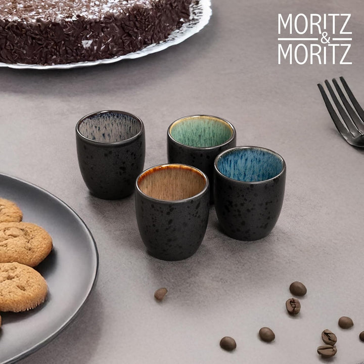 Moritz & Moritz SOLID Espressobecher 4er Pack - Steingut Espresso Tassen 70 ml im Set - Reaktives De