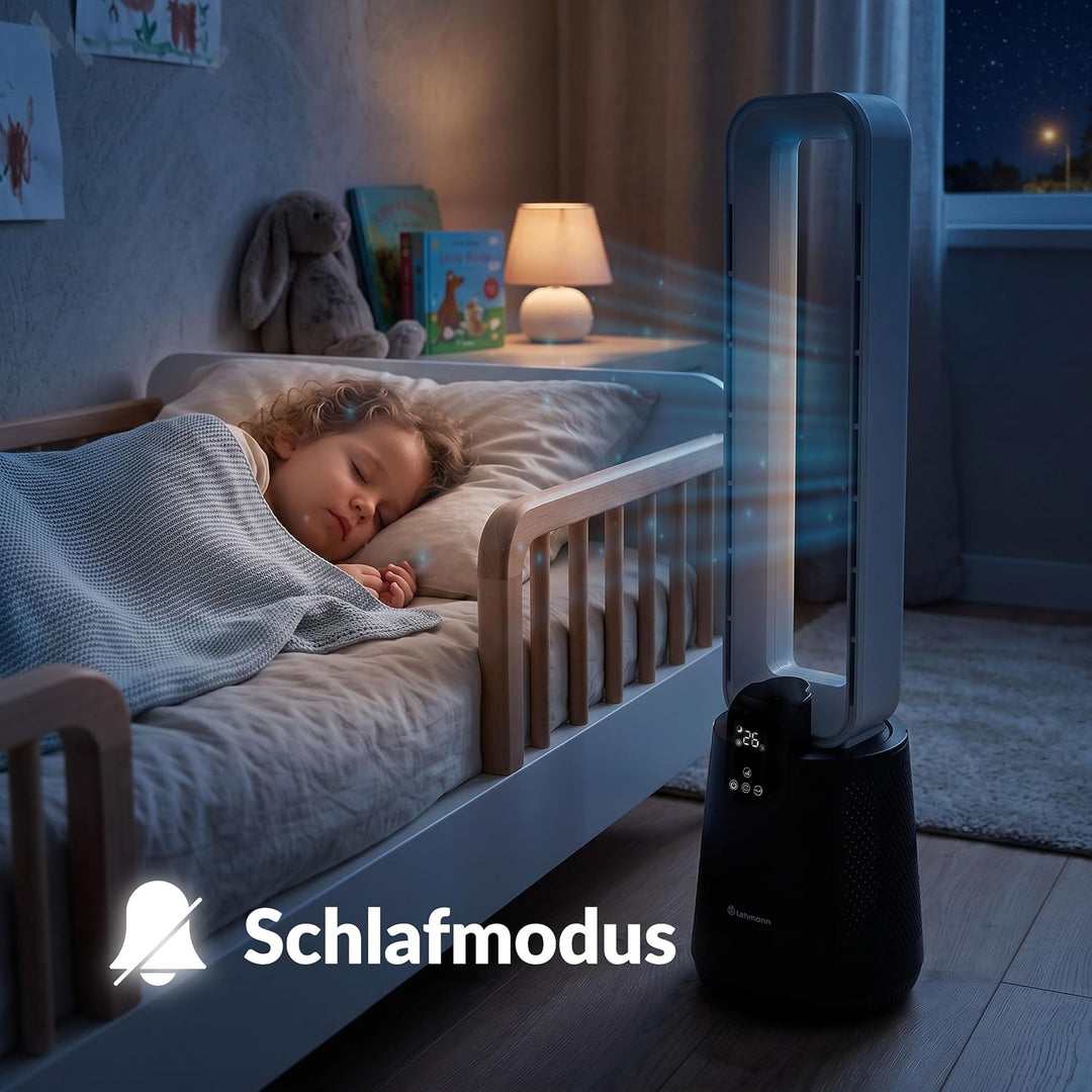 LEHMANN Turmventilator 2-in-1 mit Luftreiniger, 2x Hepa-Filter, leiser Ventilator mit Schlafmodus, 1