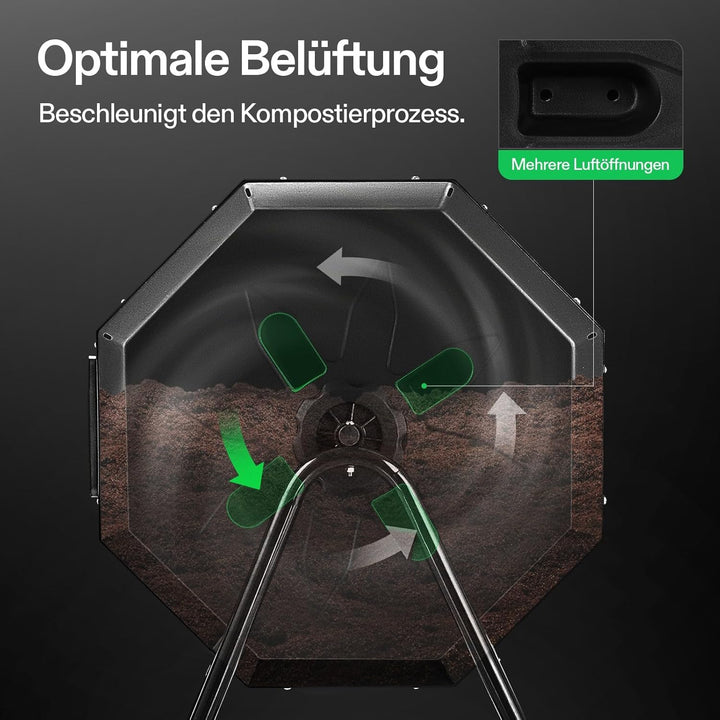 VIVOSUN Trommelkomposter 163L, Drehbarer Schnellkomposter mit 2 Kammern, Robuster Kunststoff Gartenk