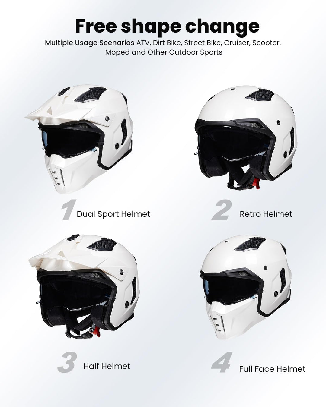 ILM Helm Motorrad Motocross Herren Damen Vintage Retro mit Visier ECE Model Z302,Weiss, M M Weiss, M