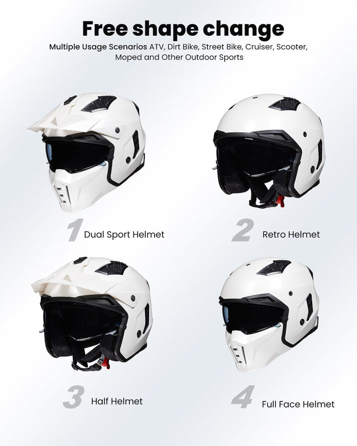 ILM Helm Motorrad Motocross Herren Damen Vintage Retro mit Visier ECE Model Z302,Weiss, S S Weiss, S