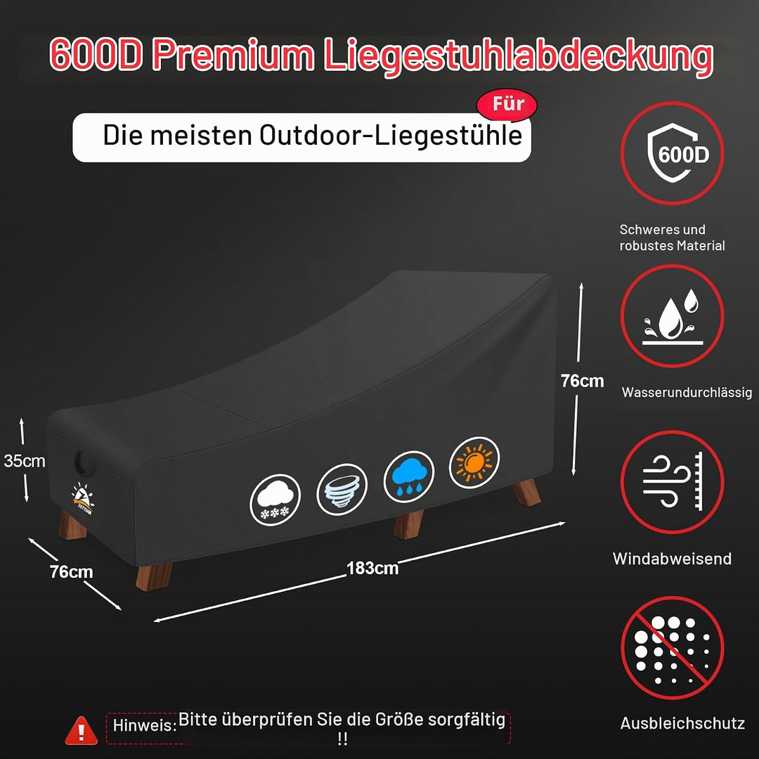 Zettum 180 cm Abdeckung für Sonnenliege, 600D Oxford PU Beschichtung Gartenliege Abdeckung, Wasserdi