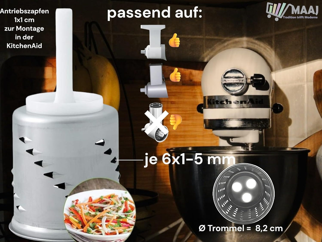 ERSATZTROMMELN TROMMEL ZU GEMÜSESCHNEIDER RAFFELVORATZ FÜR KITCHENAID VON MESSERSCHMIDT - MADE IN GE