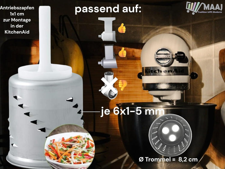 ERSATZTROMMELN TROMMEL ZU GEMÜSESCHNEIDER RAFFELVORATZ FÜR KITCHENAID VON MESSERSCHMIDT - MADE IN GE