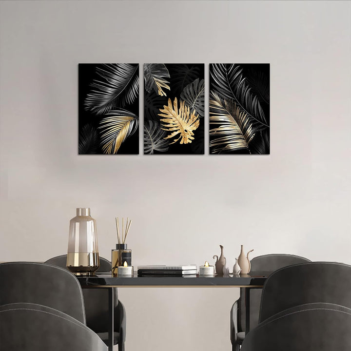 FajerminArt 3 Teilig Leinwandbilder Bilder Abstrakt Schwarzes Gold Baum bild auf leinwand Wandkunst