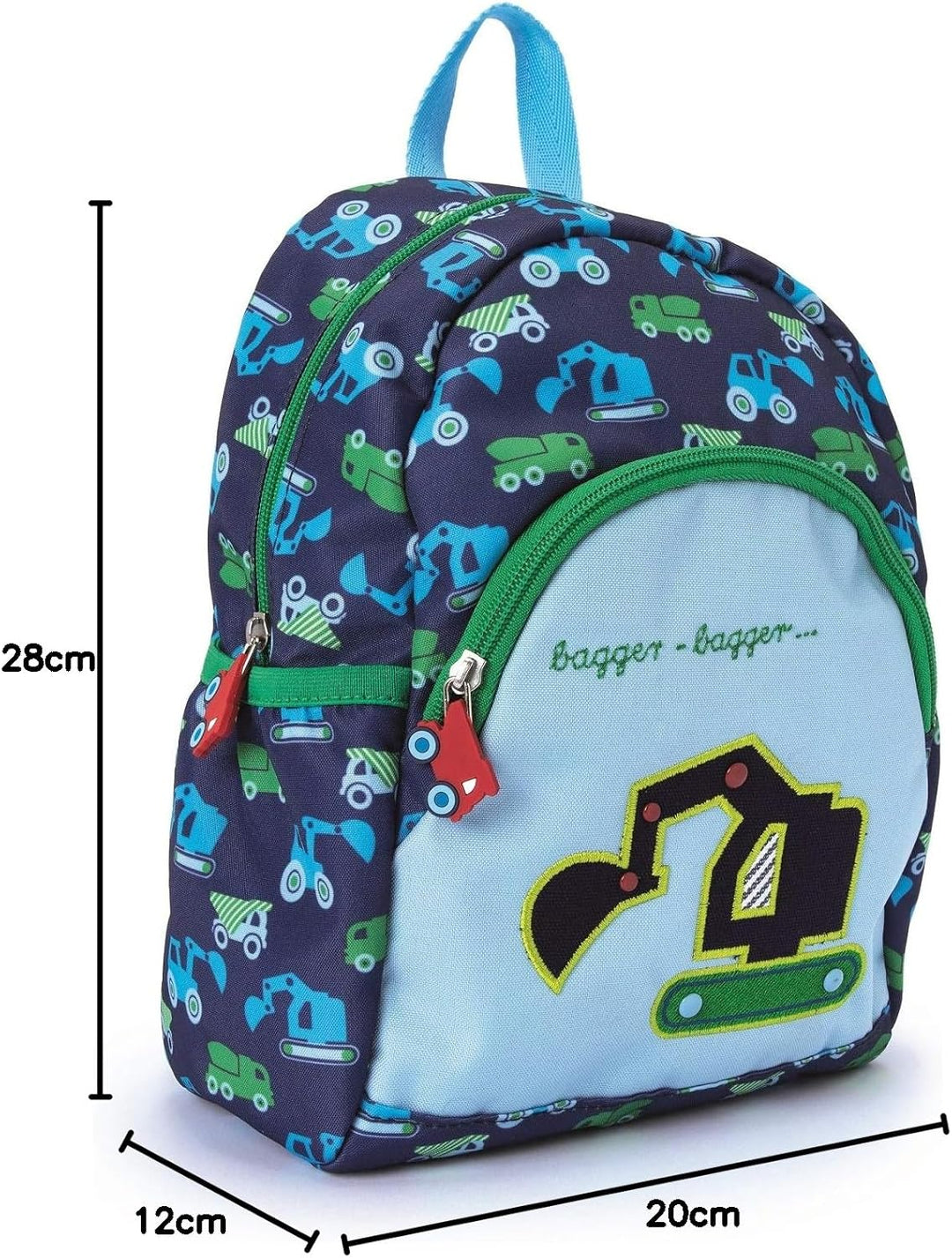 Spiegelburg Kindergarten Rucksack Set 4tlg. mit Turnbeutel, Brotdose und Trinkflasche Bagger Grün Bl