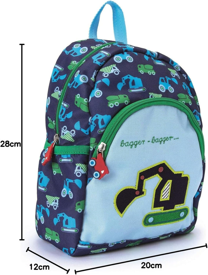 Spiegelburg Kindergarten Rucksack Set 4tlg. mit Turnbeutel, Brotdose und Trinkflasche Bagger Grün Bl