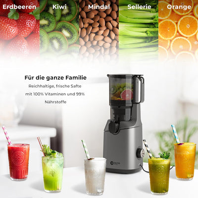 Balter Entsafter Slow Juicer, Grosse 108MM Öffnung, 250 Watt, Entsafter für Gemüse und Obst, Früchte