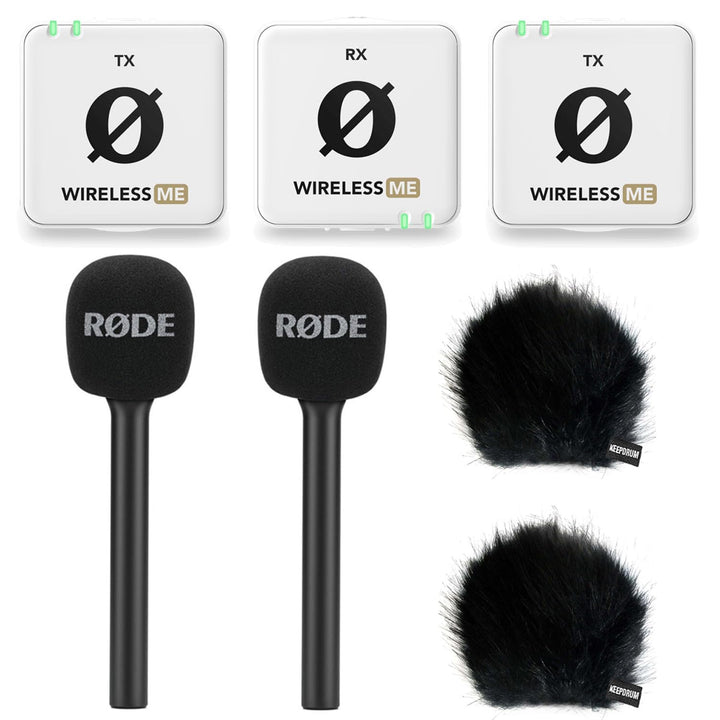 Rode Wireless ME Dual Mikrofon Funksystem Weiss + 2X Interview GO Handadapter + 2X keepdrum Fell-Win