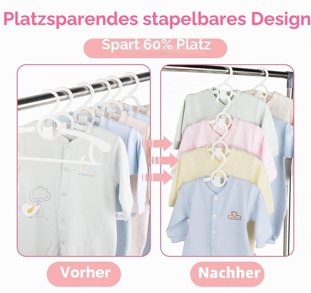 20 Stück Mitwachsende Kinderkleiderbügel Platzsparend mit Stapelbaren Bärchen-Haken rutschfeste Klei