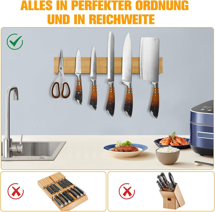 Magnetleiste Messer 50cm, Messerhalter Magnetisch aus Bambus, Magnet Messerhalter Selbstklebend für