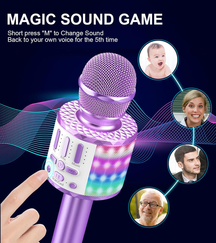 Karaoke Mikrofon, Drahtloses Bluetooth Mikrofon Kinder mit LED, Tragbares Karaoke Maschine zum Singe